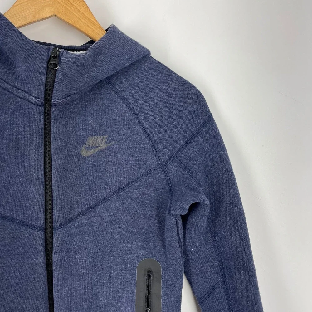 Nike‎ Kids Tech Fleece Full Zip Hoodie Blue Heathered Jacket CU9223-410 Size M